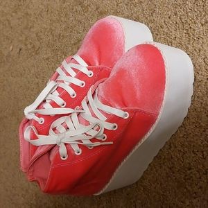 Pink Velvet Platform Sneakers